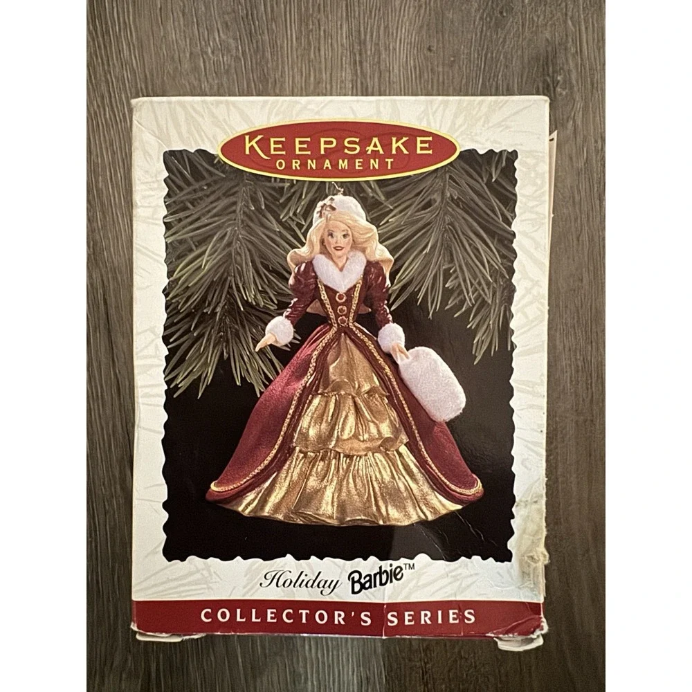Hallmark 1996 Holiday Barbie Keepsake Ornament Gold Red Glamour QXI5371